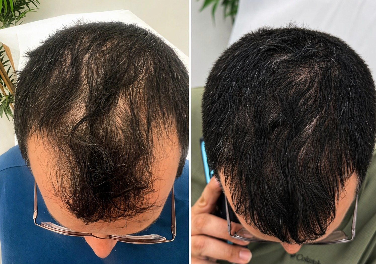 לפני ואחרי טיפול מזותרפיה לשיער - שיפור בצפיפות השיער והפחתת נשירה