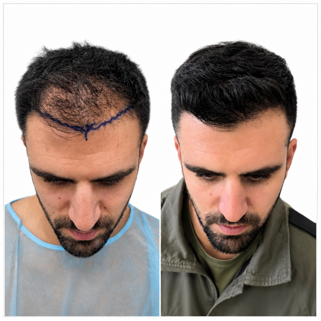לפני ואחרי השתלת שיער בקו הקדמי- שיפור בצפיפות וקו שיער טבעי