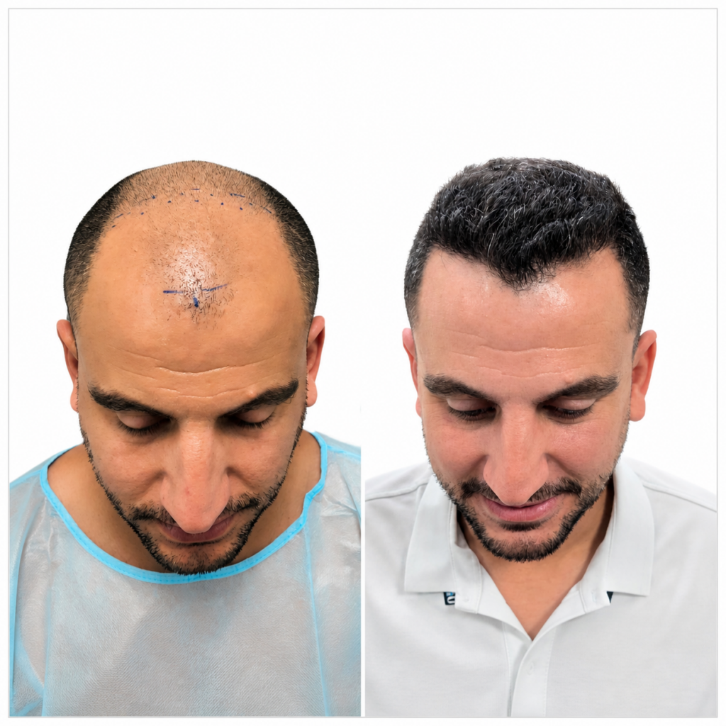 לפני ואחרי השתלת שיער בקרחת מלאה - שיקום צפיפות השיער ותוצאה טבעית